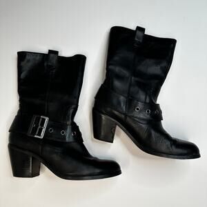 Harley Davidson Black Leather Heeled Boots